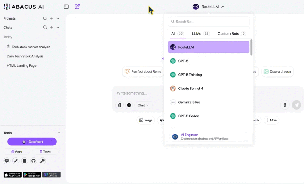 chat llm ai models dropdown