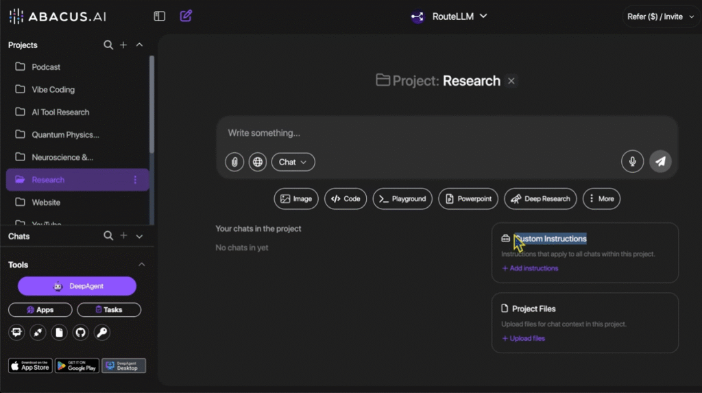 chat llm projects section