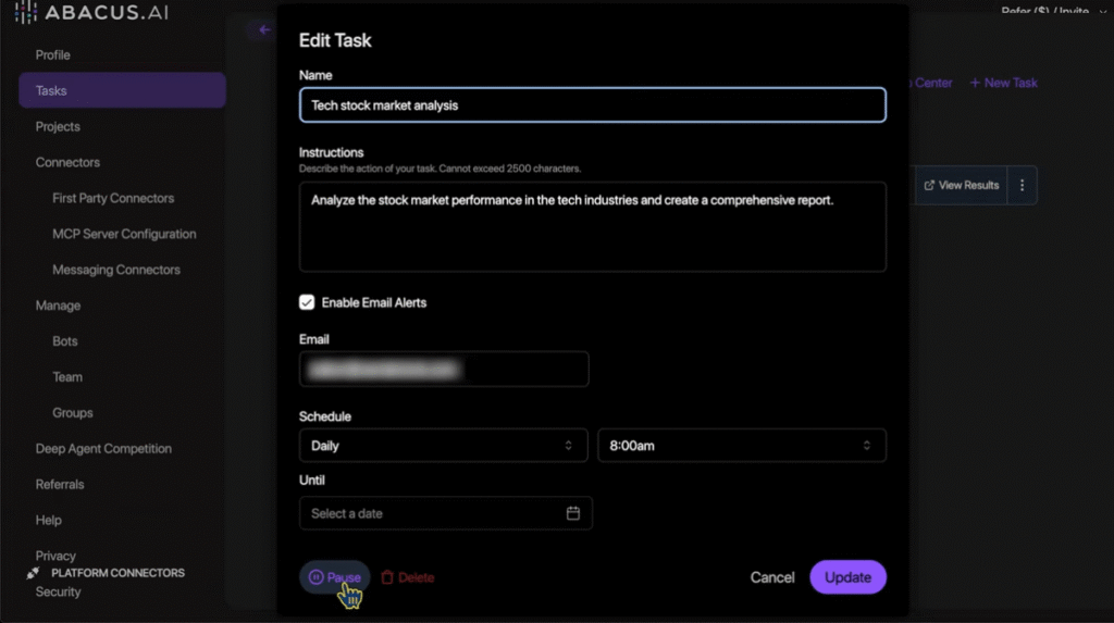 chat llm task creator fields