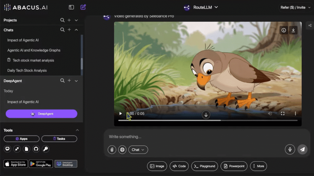 chat llm video generation output